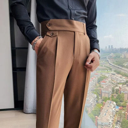 2024 Mens Elegant Formal Party Suits Pants Solid White Grey Pencil Trouser Korean Fashion Waist Buckle Suit Pants Men Streetwear