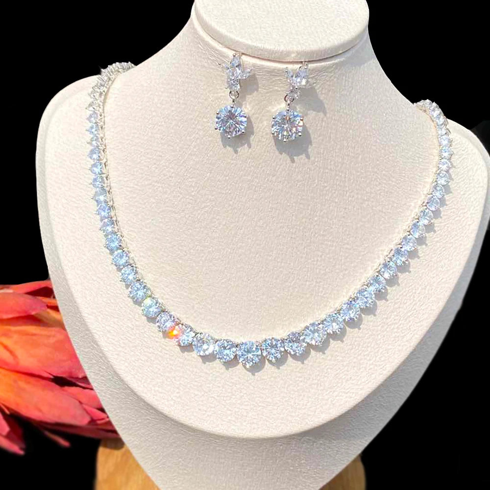 Fashion Water Drop Necklace A Necklace Set Composed Of Different Sizes Of Cubic Zirconia, Used For Party Wedding Jewelry