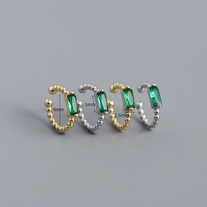 925 Sterling Silver Colorful Square Shiny Zircon Beads Piercing Stud Earrings for Women Fashion Gothic Exquisite Jewelry