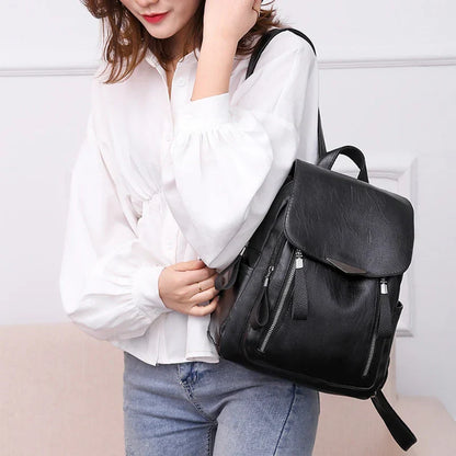 Luxury Backpack For Women Soft PU Leather Backpack Travel Large Capacity School Bag Double Zipper Business Knapsack