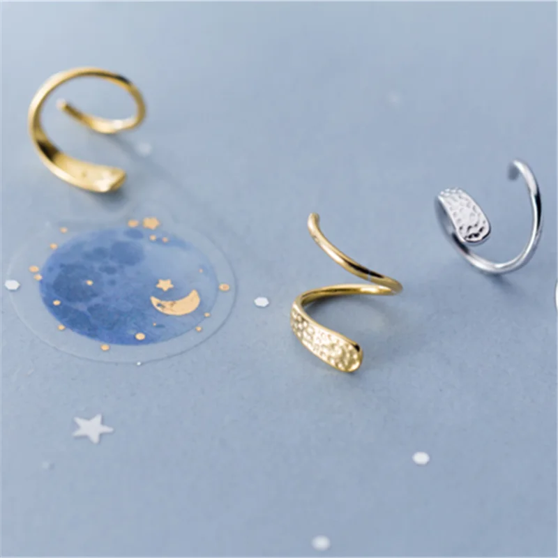 Genuine 925 Sterling Silver Jewelry Personality Minimalist Spiral Snakelike Ear Bones Ear Buckle Stud Earrings for Women