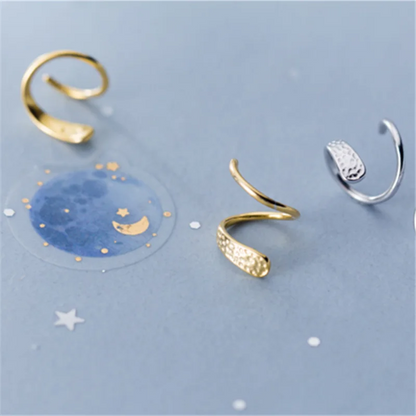 Genuine 925 Sterling Silver Jewelry Personality Minimalist Spiral Snakelike Ear Bones Ear Buckle Stud Earrings for Women
