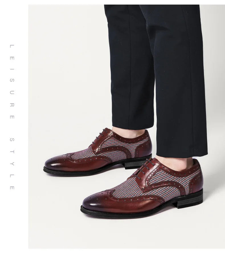 Men's Dress Shoes Leather Ventilation Lace-Up Fashion Bullock Men Shoes Formal Business Casual Spring Summer New