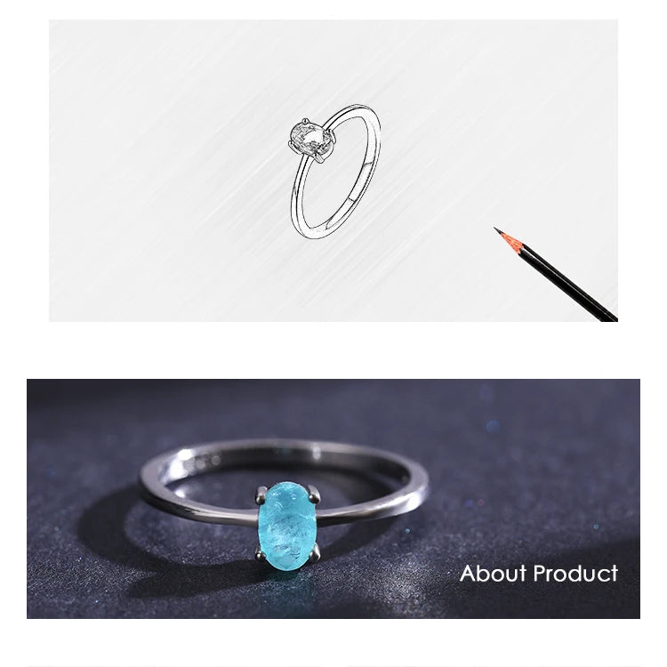 925 Sterling Silver Fashion Oval Finger Rings for Women Elegant Paraiba Tourmaline Engagement Wedding Statement Jewelry