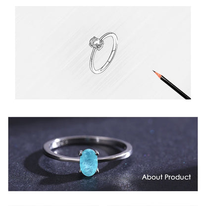 925 Sterling Silver Fashion Oval Finger Rings for Women Elegant Paraiba Tourmaline Engagement Wedding Statement Jewelry