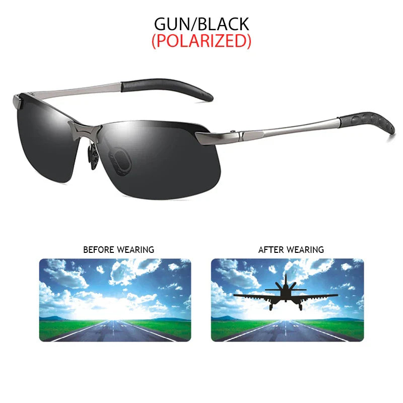 Half-frame Photochromic Sunglasses Men Women Vintage Metal Polarized Sun Glasses For Male Night Vision Driving Shades