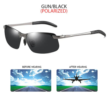 Half-frame Photochromic Sunglasses Men Women Vintage Metal Polarized Sun Glasses For Male Night Vision Driving Shades