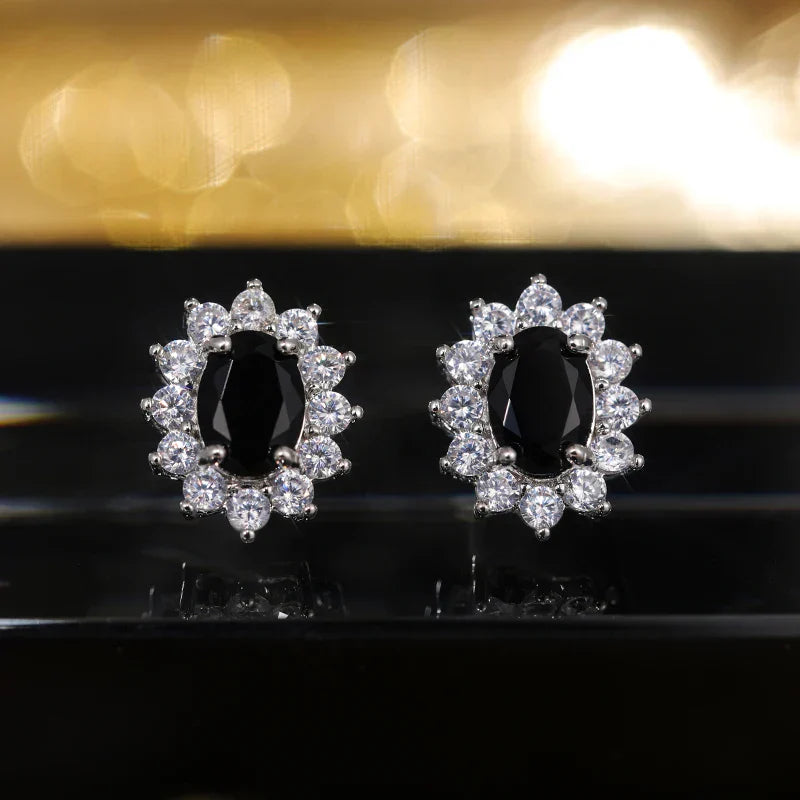 Fashion Sunflower Shape Stud Earrings Women Brilliant Oval Cubic Zirconia Luxury Female Party Jewelry Earring Top Quality