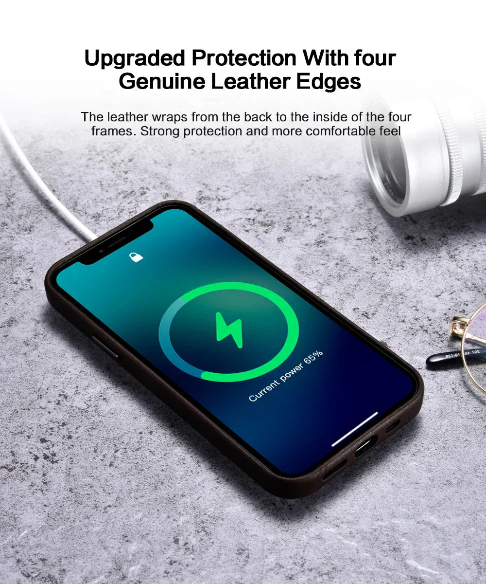 Genuine Leather Case for iPhone 15 Pro Max Business Case for iPhone 14 Pro Max 13 Pro Magnetic Charging Phone Back Cover Men