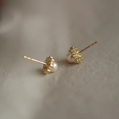 925 Sterling Silver French Simple Pearl Stud Earrings Women Light Luxury Temperament Wedding 14k Gold Plated Jewelry Gift