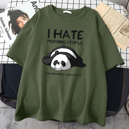 Lazy Panda I Hate Morning People Cartoons Men Clothing Casual All-math Cotton T-Shirts Oversize Breathable Mans Short Sleeve