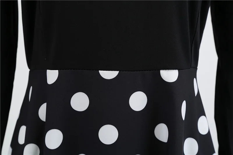 Women Vintage Long Sleeve Polka Dot Dress Spring Autumn New Year Party Dresses 3XL Black Vestidos