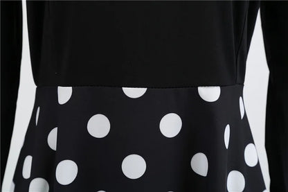 Women Vintage Long Sleeve Polka Dot Dress Spring Autumn New Year Party Dresses 3XL Black Vestidos