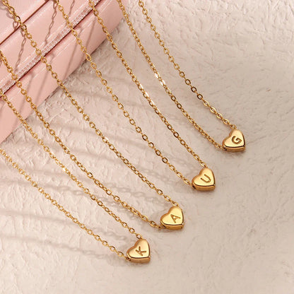 Minimalist Small Love Initial Necklace Jewelry Stainless Steel 18k Gold Plated Mini Heart Letter Pendant Necklace