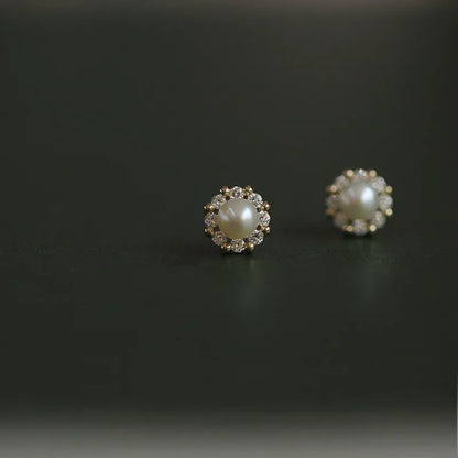 925 Sterling Silver French Simple Pearl Stud Earrings Women Light Luxury Temperament Wedding 14k Gold Plated Jewelry Gift