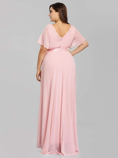 2024 New Women Plus Size Evening Dresses Long Elegant A Line V Neck Ruffles Chiffon Formal Wedding Party Dress Robe De Soiree