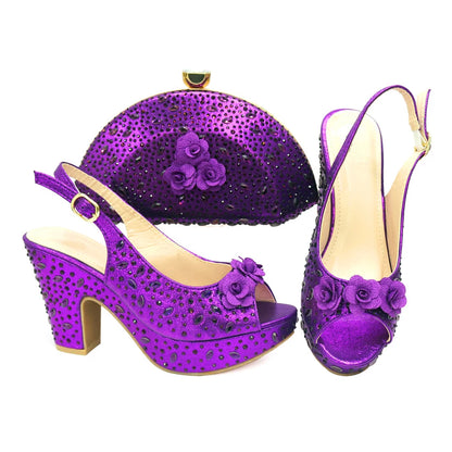 Italian Women Shoes and Bag Set Decorated with Rhinestone In Party African Italian Shoes and Bag Set Party Shoes Bag