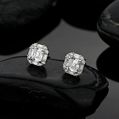 Original Design 6*6mm Asscher High Carbon Diamond Stud Eearrings for Women 2021 Jewelry 925 Sterling Silver Ruby Earrings Gift