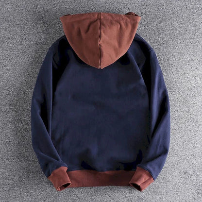 Casual Handsome Hoodies Men 2025 Autumn Winter Retro Trend Color Contrast Hooded Jacket Youth Stand-up Collar Mens Coat