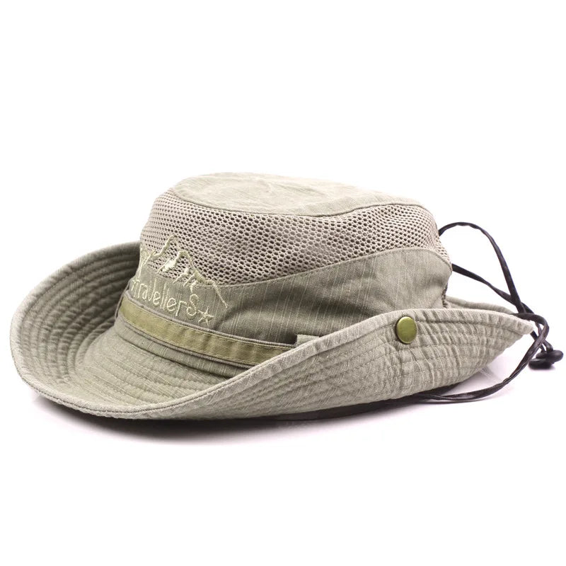 Outdoor Bucket Hat Men Summer Breathable Panama Cap Cotton Jungle Fishing Mesh