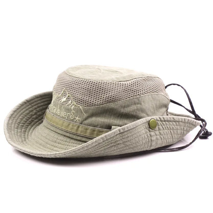 Outdoor Bucket Hat Men Summer Breathable Panama Cap Cotton Jungle Fishing Mesh