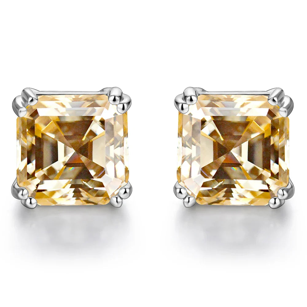 Total 0.8ct 6.0mm Moissanite D Color VVS1 Asscher Cut 18K White Gold Plated Earrings Jewelry Woman Girlfriend Gift