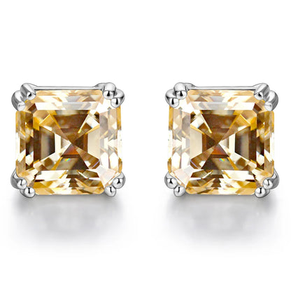 Total 0.8ct 6.0mm Moissanite D Color VVS1 Asscher Cut 18K White Gold Plated Earrings Jewelry Woman Girlfriend Gift
