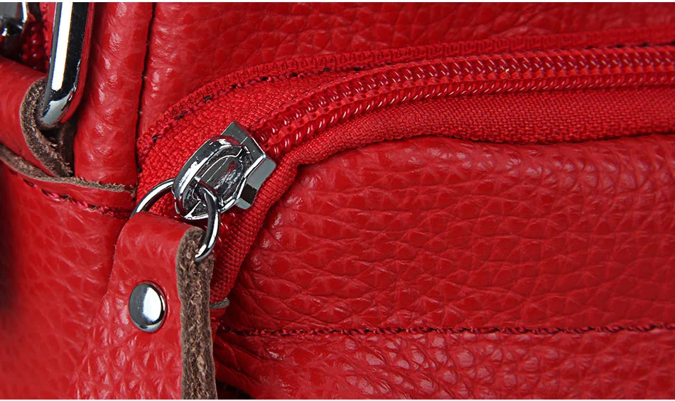 Genuine Cow Leather Casual Women Handbags Korean Single Zipper Solid Messenger Bags Soft Phone Pocket Crossbody Female Box Bag