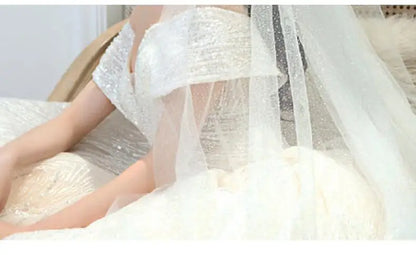 Wedding Dress Shiny Wedding Dress Classic Boat Neck Bridal Party Gown Vestido De Noiva Robe De Mariee Customized