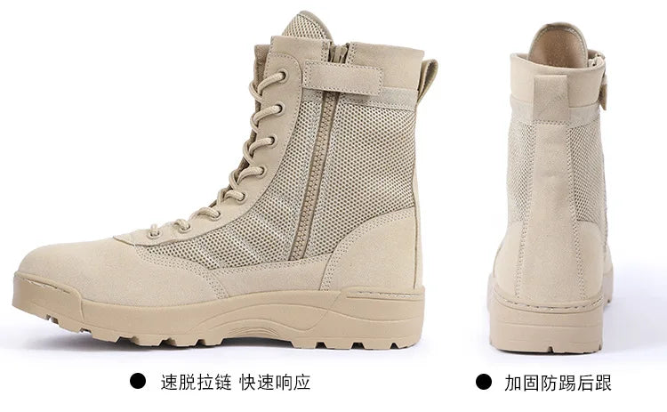 Men Breathable Mesh Tactical Boots Men Boots Outdoor Lightweight Hiking Shoes New Desert Combat Boots Work Men Shoes