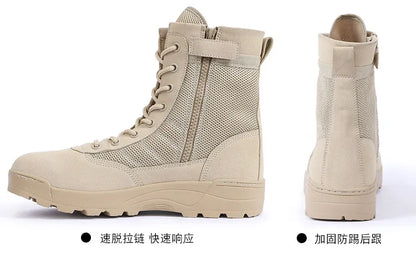 Men Breathable Mesh Tactical Boots Men Boots Outdoor Lightweight Hiking Shoes New Desert Combat Boots Work Men Shoes