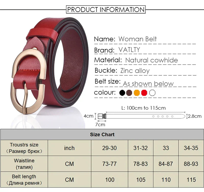 Official Authentic Woman Leather Belt Golden Alloy Buckle Natural Cowhide Ladies Jeans Belt Trousers Belt Female ZK105