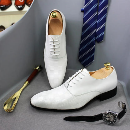 Size 7-12 Classic Italy Mens Oxford Real Leather Shoes White Lace Up Pointed Toe Wedding Party Dress Formal Shoes for Men