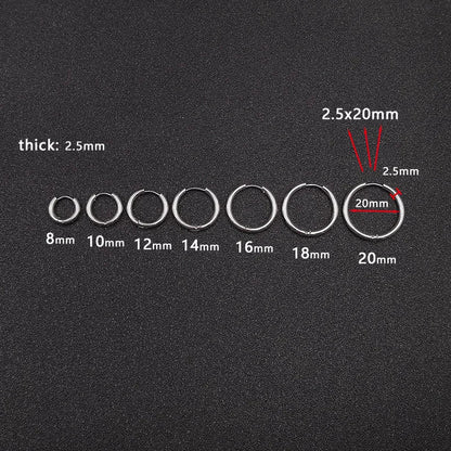 10pcs/lot Stainless Steel Hoop Earrings 2.5mm 2.0mm Thick for Men Women Blue Black Gold Colorful Round Circle Earring Wholesale
