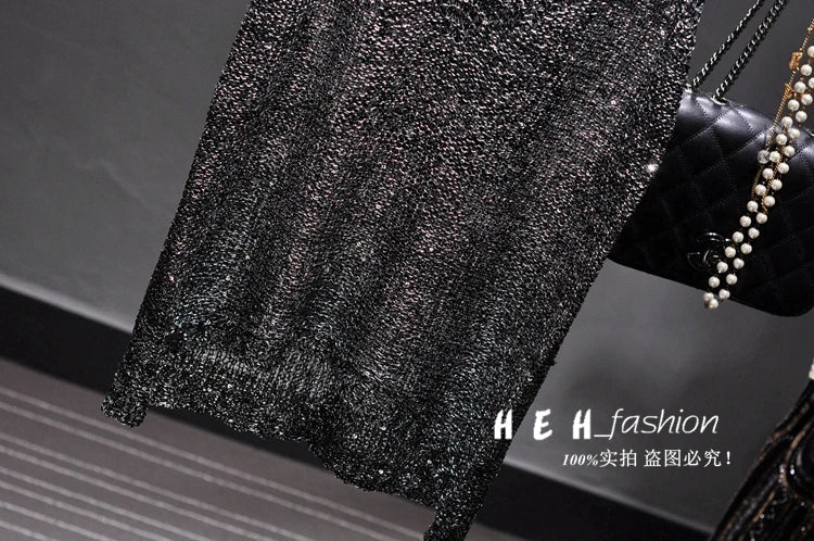 Yan Li  Sexy Shoulders and Heart Leakage Hang Sequined Jacket Neck Lace Knitting Wear Outside Hang Back  Sleeveless Top Women