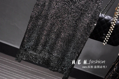 Yan Li  Sexy Shoulders and Heart Leakage Hang Sequined Jacket Neck Lace Knitting Wear Outside Hang Back  Sleeveless Top Women