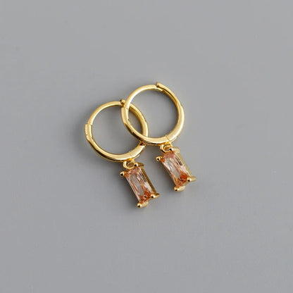 925 Sterling Silver Colorful Square Shiny Zircon Beads Piercing Stud Earrings for Women Fashion Gothic Exquisite Jewelry