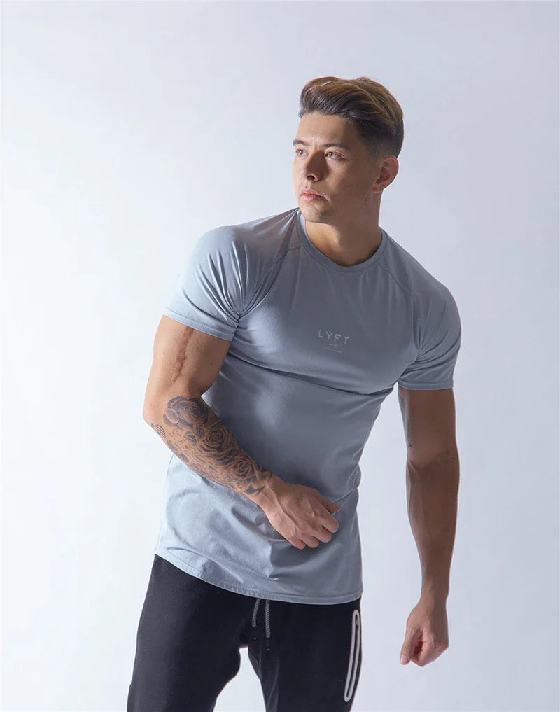 JP&UK Men T-shirt Short Sleeve Cotton Casual Gym Fitness T shirt Bodybuilding Workout Print Tees Tops Male LYFT Brand Clothing