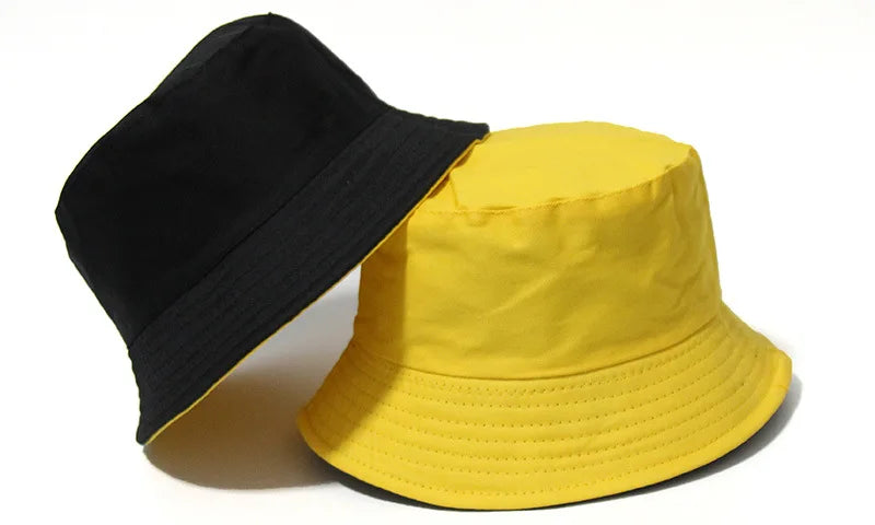 Black Solid Dots Bucket Hat Two Side Wear Unisex Simple Bob Caps Hip Hop Gorros Men