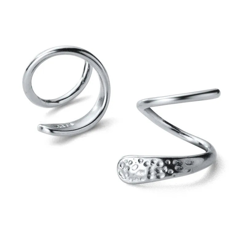 Genuine 925 Sterling Silver Jewelry Personality Minimalist Spiral Snakelike Ear Bones Ear Buckle Stud Earrings for Women