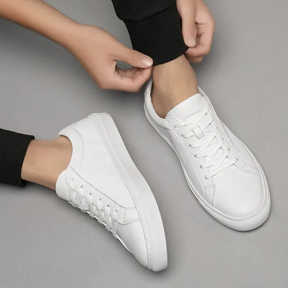 Spring Summer White Genuine Leather  Men's Shoes Men's Casual Shoes Fashion Sneakers  Wild Mens Flat Shoes Non-slip Board Shoe