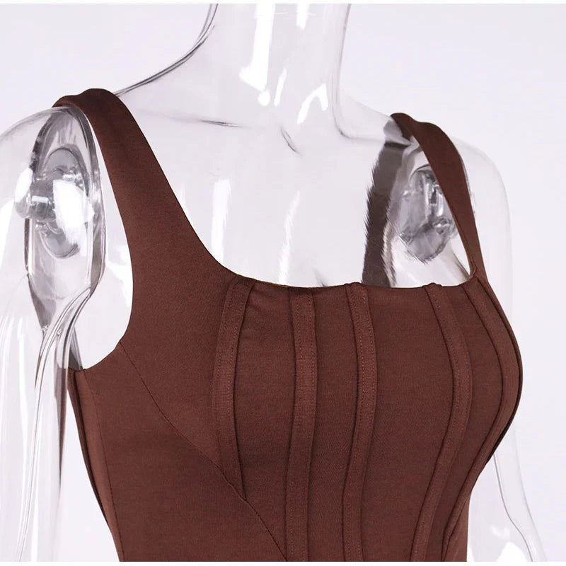 NewAsia Boning Corset Top Zipper 2Layer Elastic Solid Color Square Neck Slim Fit Bustier Women Summer Crop Tank Top Fashion Vest