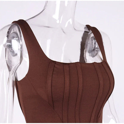 NewAsia Boning Corset Top Zipper 2Layer Elastic Solid Color Square Neck Slim Fit Bustier Women Summer Crop Tank Top Fashion Vest