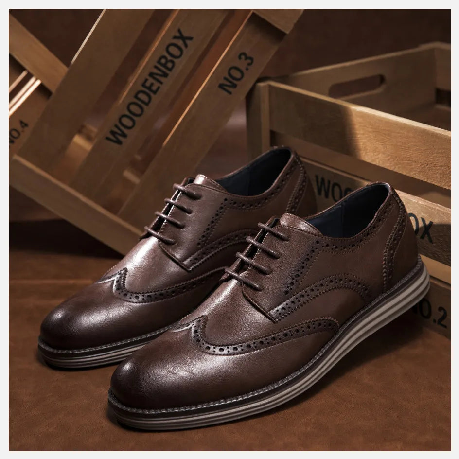 Sapatos Sociais Masculinos de Couro Genuíno Sapatos Casuais Confortáveis Masculinos Sapatos de Trabalho de Escritório Elegantes com Cadarço Masculinos