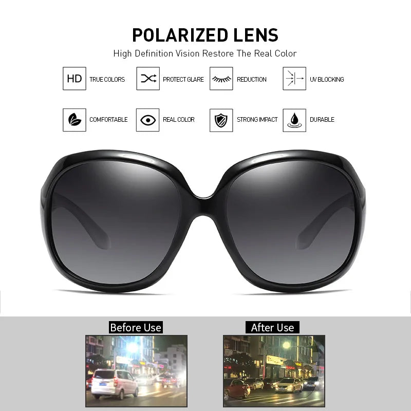 Design Elegant Polarized Oversized Round Sunglasses Women Simple Fashion Big Plastic Ladies Sun Glasses UV400