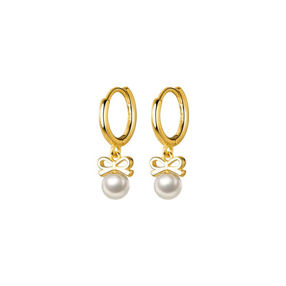 925 Sterling Silver Cute Butterfly Synthetic Pearl Pendant Drop Earrings Fashion Charm Gold Plated Huggies Jewelry Women