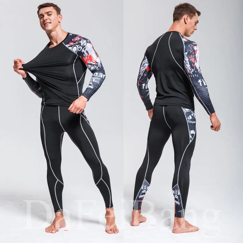 Men's Sports Suit MMA Running Quick-Drying Sportswear Compression Suit Fitness Training 3-Piece Sports Tights