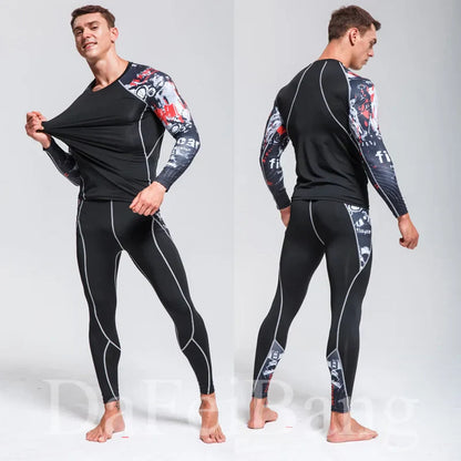 Men's Sports Suit MMA Running Quick-Drying Sportswear Compression Suit Fitness Training 3-Piece Sports Tights