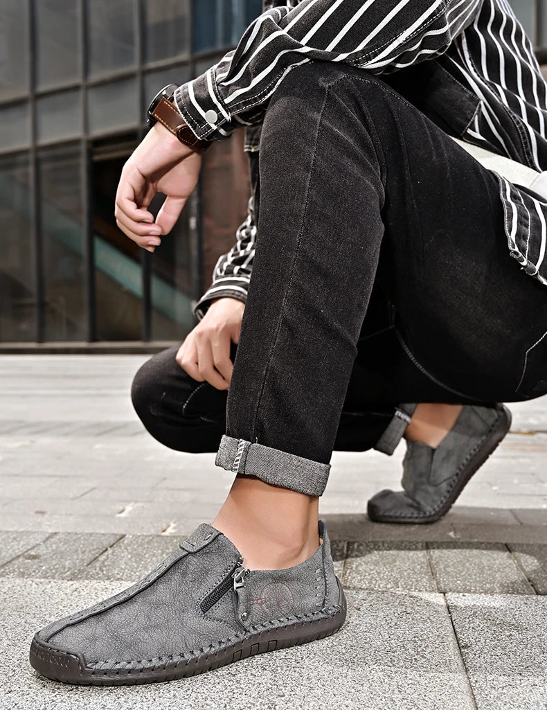 Handmade Leather Men Shoes Casual Slip On Loafers Breathable Leather Shoes Men FlatsTooling Shoes Plus Size