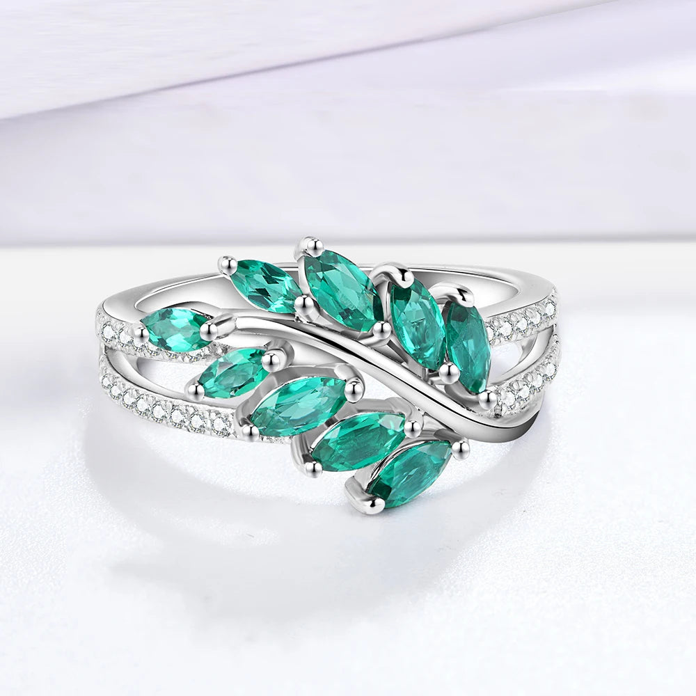Classic 925 Sterling Silver Lab Emerald Created White Sapphire Gemstone Anniversary Band Ring For Women Fine Jewelry
